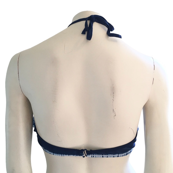 BOBBIE BROOKS Tie Dye Stripe Flounce Front Halter Tie Swim Top SZ L - Picture 6 of 11